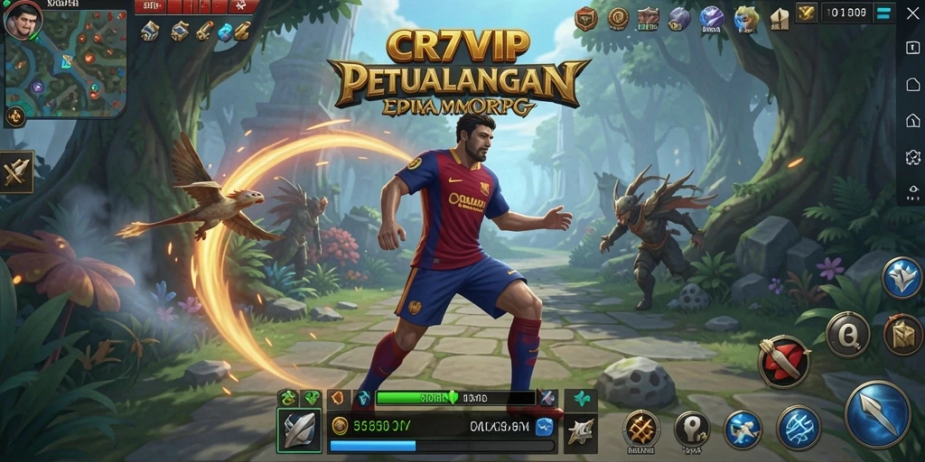 Screenshot permainan CR7VIP menampilkan karakter beraksi di dunia MMORPG yang luas.