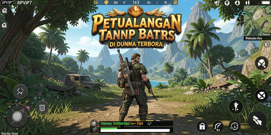 Screenshot menunjukkan pemain menjelajahi dunia Open World yang indah.