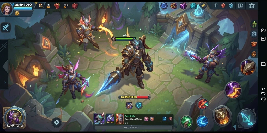 Screenshot gameplay RUMPITOTO menampilkan aksi seru pertandingan MOBA.