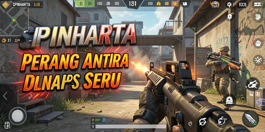 Tampilan gameplay seru dalam pertempuran FPS di SPINHARTA.