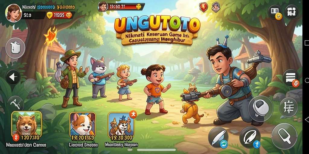 Tampilan gameplay seru dari UNGUTOTO dengan karakter-karakter unik.